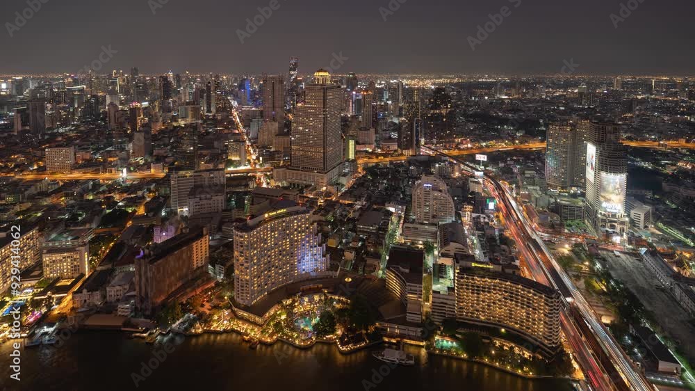 Time lapse of aerial view of Bangkok Downtown. Financial district and business centers in smart urban city in Asia. Skyscraper and high-rise buildings. Thailand. Time lapse of aerial view of Bangkok Downtown. Financial district and business centers in smart urban city in Asia. Skyscraper and high-rise buildings. Thailand.