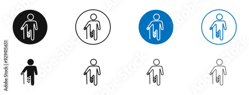 Man with broken leg vector icon in black and blue colors