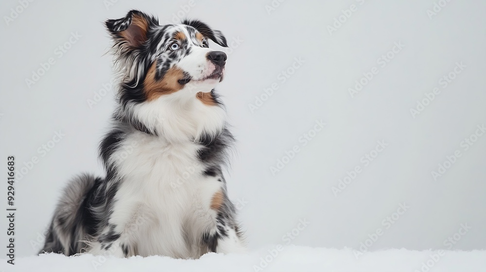 Sitting and Panting blue merle Australian shepherd Isolated on white : Generative AI Sitting and Panting blue merle Australian shepherd Isolated on white : Generative AI