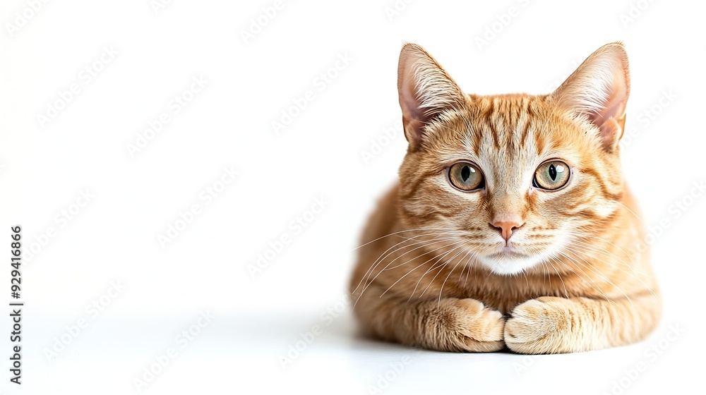 Ginger cat isolated on white background sitting and looking at camera Pets at home : Generative AI Ginger cat isolated on white background sitting and looking at camera Pets at home : Generative AI