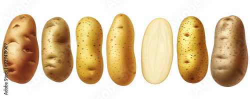 Isolated set of raw potatoes.