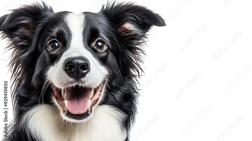 Fototapeta premium Border collie dog smile portrait on a white background isolate : Generative AI