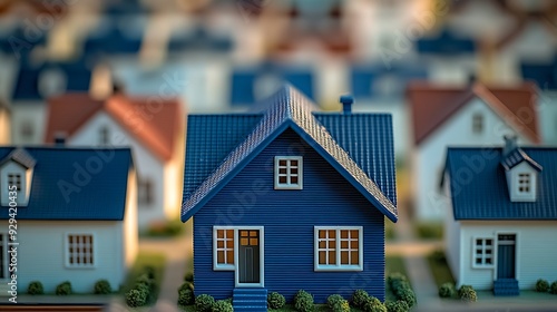 Wallpaper Mural Blue house in among white houses for real estate property industry : Generative AI Torontodigital.ca