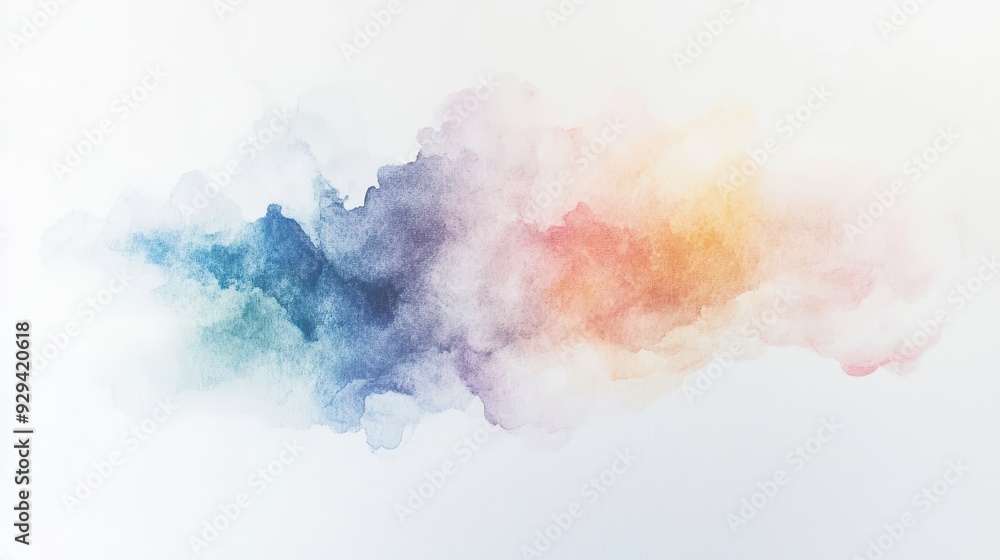 Naklejka premium A soft, colorful watercolor cloud blending various hues on a white background.