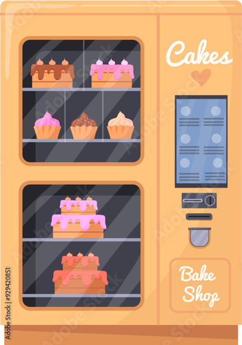 Cake kiosk. Cartoon sweet food vending machine