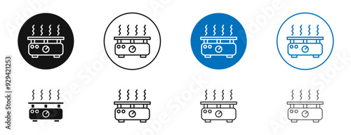 Electric hot plate vector icon in black and blue colors