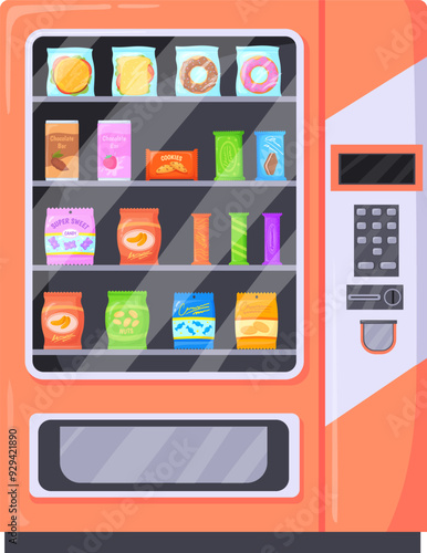Snack machine cartoon icon. Vending food retail