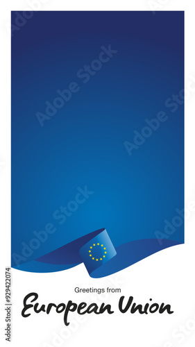 Greetings from EU. Editable Instagram template for Stories and Reels. Social media template cover with European Union flag ribbon and editable frame