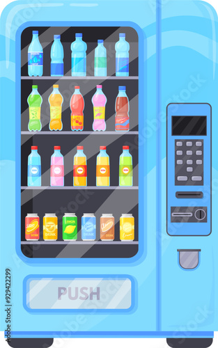 Vending machine with drinks. Cold beverage sale service