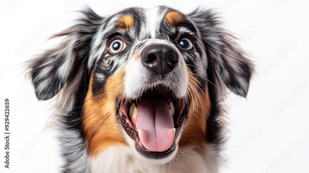 Australian shepherd panting isolated on white : Generative AI