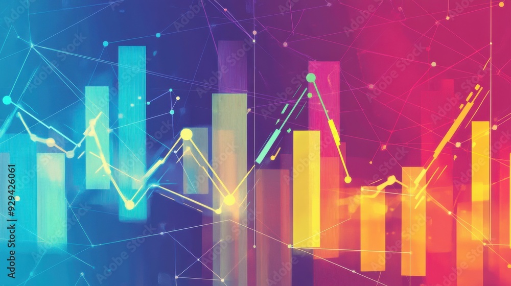 Obraz premium Abstract Colored Graph With Lines And Bars Representing Data Analysis And Network Connections.