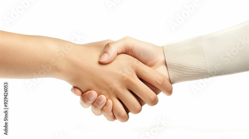 Wallpaper Mural Close-up image of two people shaking hands, symbolizing agreement and cooperation, against a white background. Torontodigital.ca