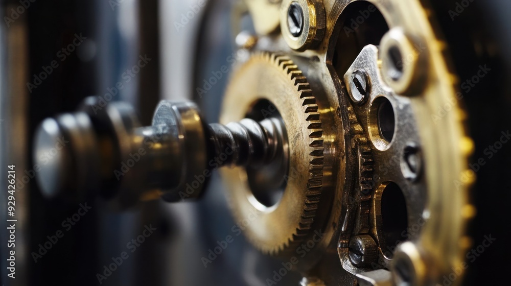 Close-Up Of A Mechanical Gear System Showcasing Brass And Metallic Textures, Depicting Precision Engineering. Close-Up Of A Mechanical Gear System Showcasing Brass And Metallic Textures, Depicting Precision Engineering.