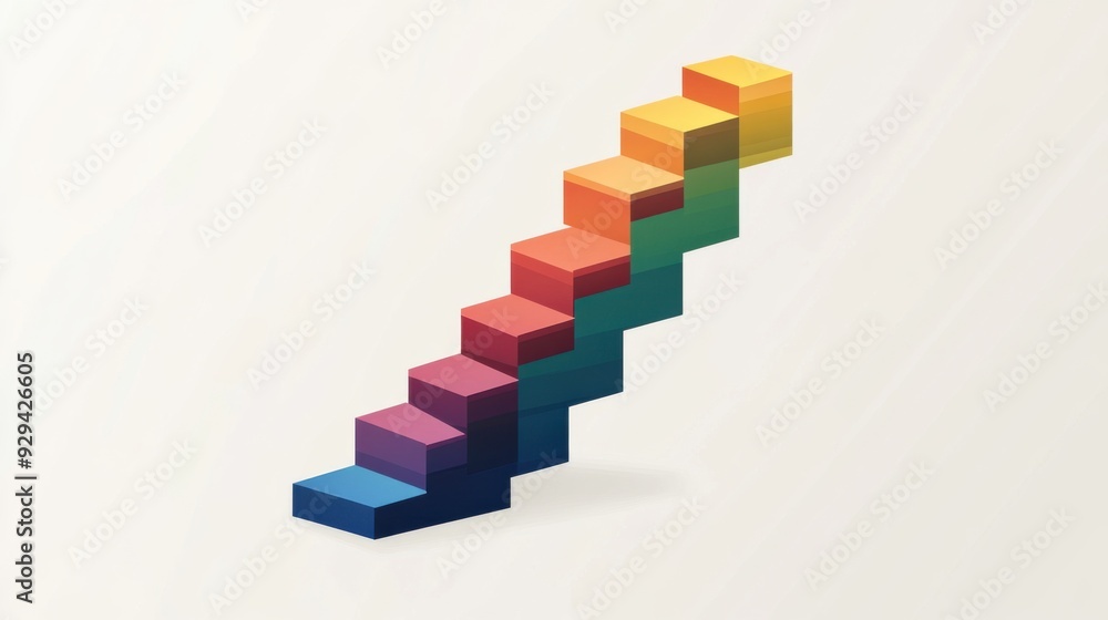 Abstract Illustration Of A Colorful Staircase With A Gradient Of Vibrant Colors, Symbolizing Progress Or Growth. Abstract Illustration Of A Colorful Staircase With A Gradient Of Vibrant Colors, Symbolizing Progress Or Growth.