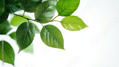 Branch of fresh green elmtree leaves isolated on white : Generative AI photo