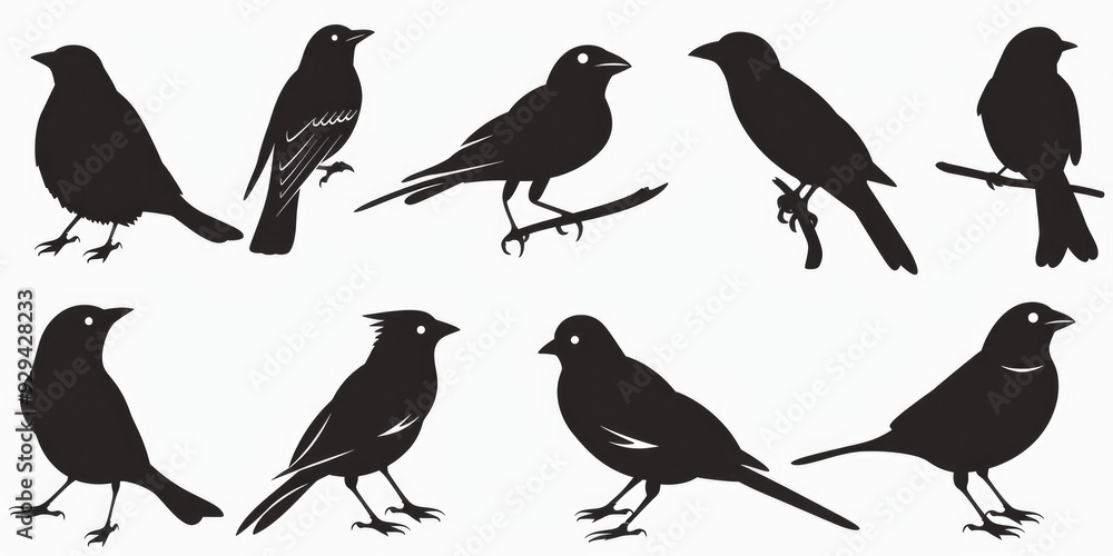 Fototapeta premium A group of birds sit together on a tree branch, sharing the space and each other's company