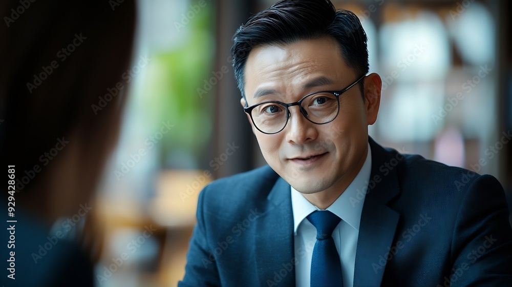 Fototapeta premium executive asian businessmen talking in a study room : Generative AI