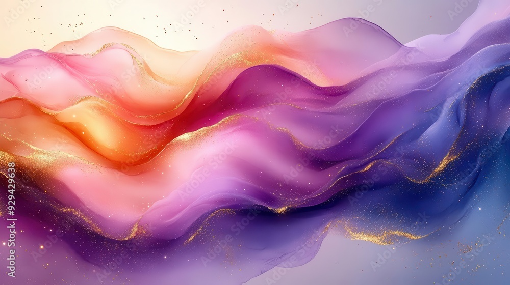 flowing abstract watercolor shapes in pastel hues merging into cosmic nebulalike formations delicate gold accents flowing abstract watercolor shapes in pastel hues merging into cosmic nebulalike formations delicate gold accents