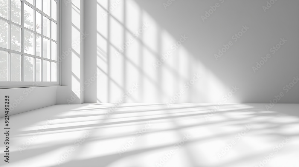 Abstract white 3d studio background for cosmetic product presentation Empty grey room with shadows of window Display product with blurred backdrop : Generative AI Abstract white 3d studio background for cosmetic product presentation Empty grey room with shadows of window Display product with blurred backdrop : Generative AI