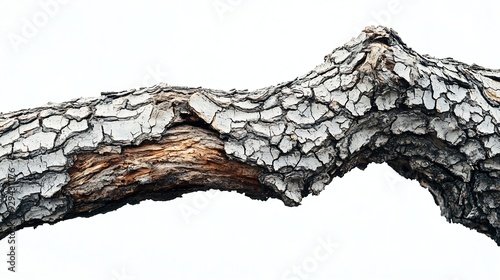 Dry branch of big dead tree with cracked dark bark stem Beautiful old tree isolated on white background Single old and dead tree on nature Alone wooden trunk forest in fall season chan : Generative AI photo