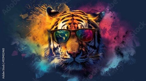Wallpaper Mural Tiger with sunglasses. Art on t-shirts. t-shirt design	 Torontodigital.ca