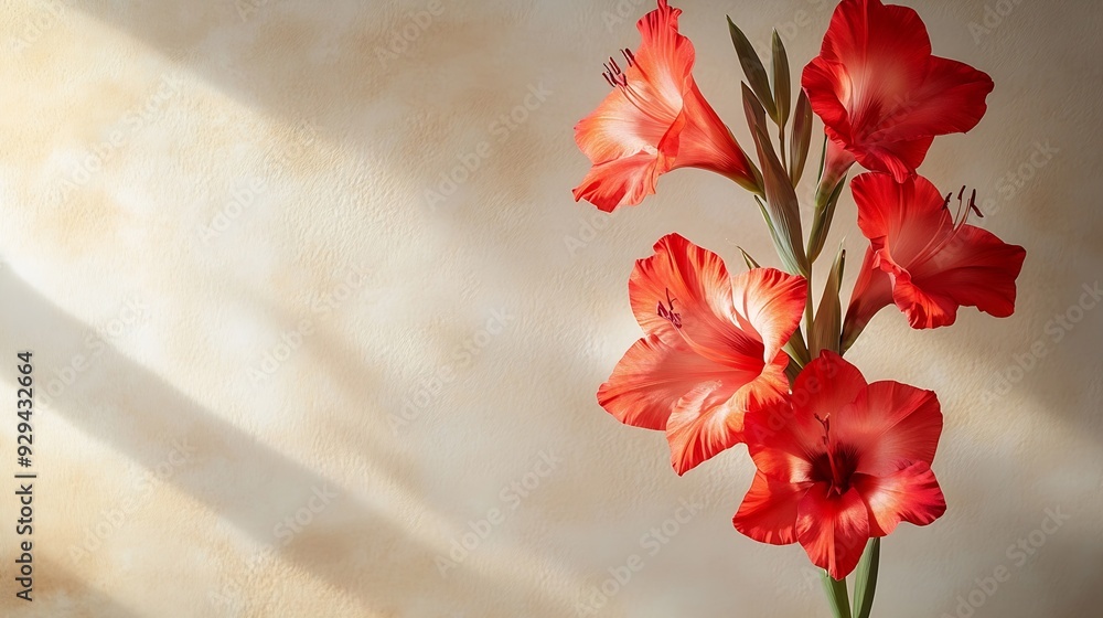 Red gladiolus flower isolated on beige background : Generative AI Red gladiolus flower isolated on beige background : Generative AI