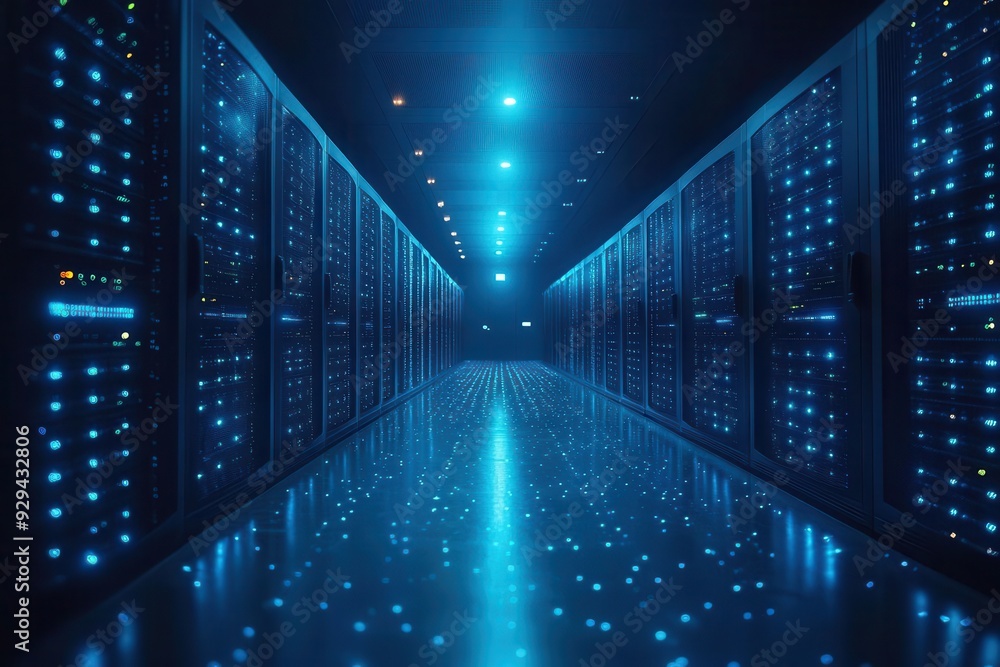 futuristic network visualization server room bathed in blue light displaying holographic network connections representing advanced data management and connectivity futuristic network visualization server room bathed in blue light displaying holographic network connections representing advanced data management and connectivity