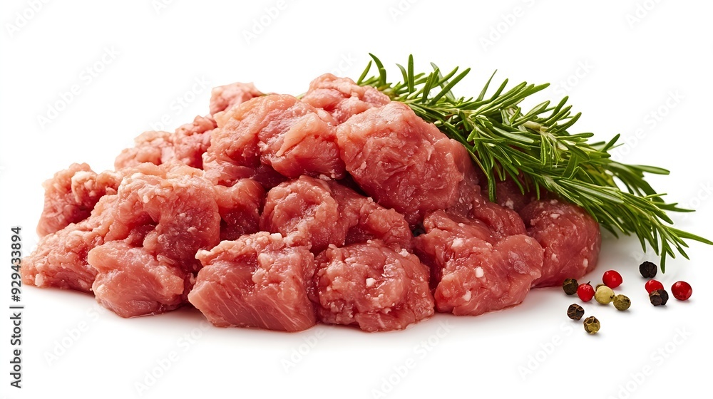 Minced meat pork beef forcemeat clipping path isolated on white background : Generative AI Minced meat pork beef forcemeat clipping path isolated on white background : Generative AI