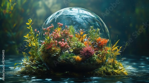 Fototapeta Naklejka Na Ścianę i Meble -  gaiainspired 3d earth sculpture lush ecosystem diorama bioluminescent details cosmic background environmental symbolism