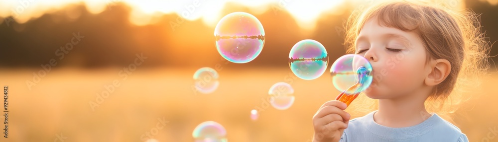 A joyful child blowing bubbles in a sunlit field, capturing the essence of childhood innocence and carefree fun. A joyful child blowing bubbles in a sunlit field, capturing the essence of childhood innocence and carefree fun.