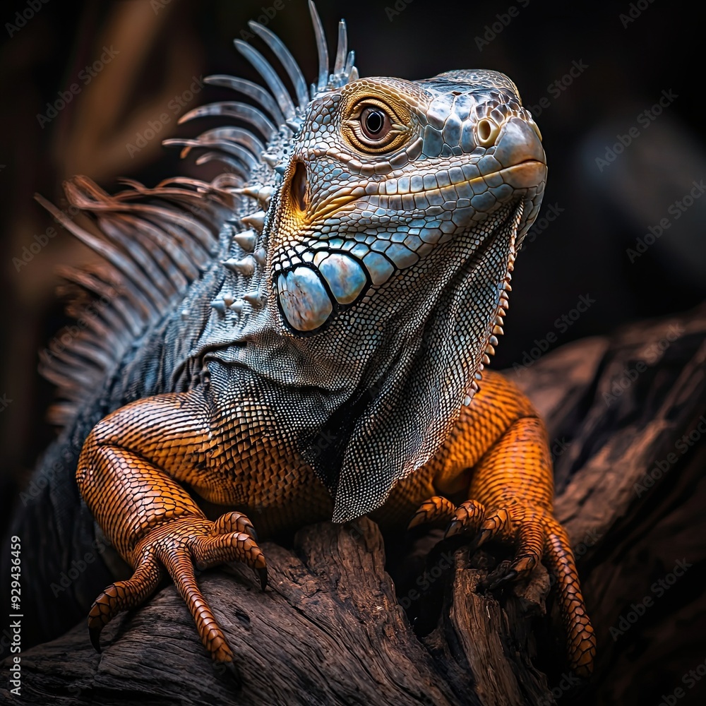 Fototapeta premium Iguana isolated on wooden background