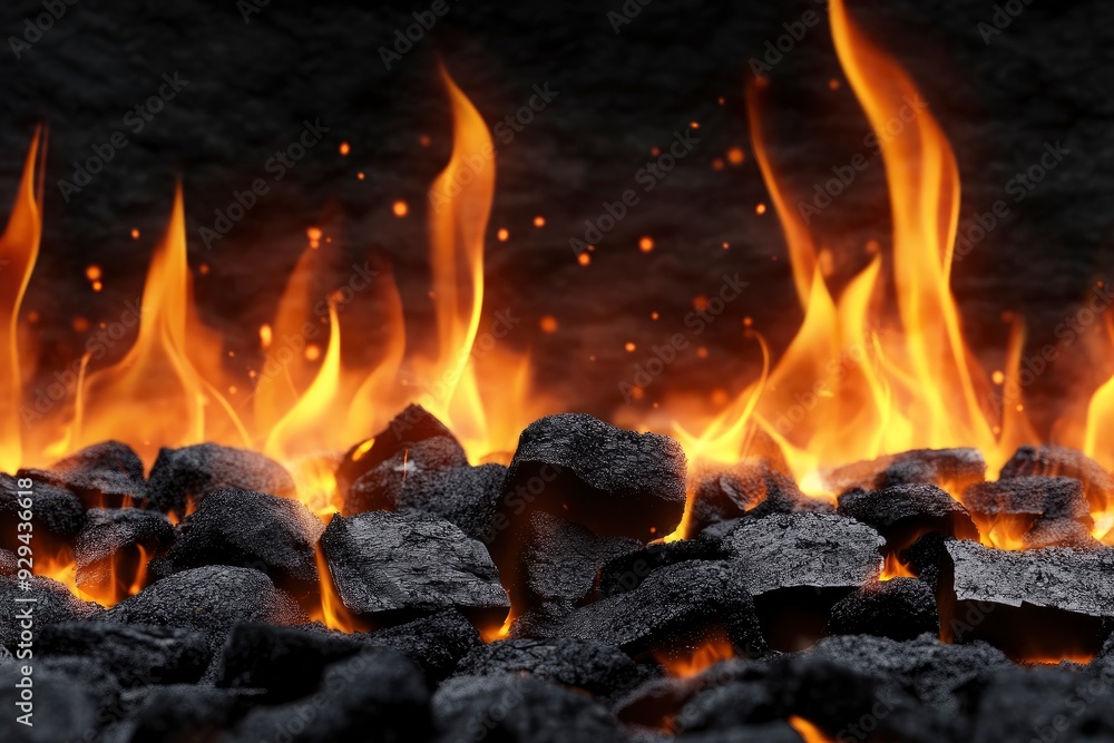 Charcoal For Barbecue Background With Flames, ai Charcoal For Barbecue Background With Flames, ai