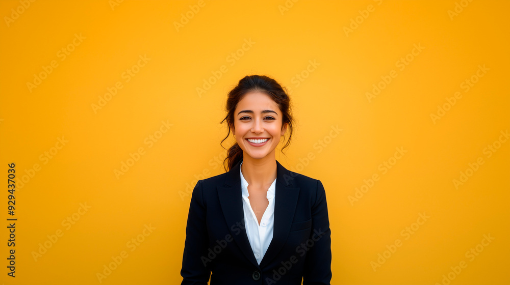 Latina professional woman on bright yellow background Latina professional woman on bright yellow background