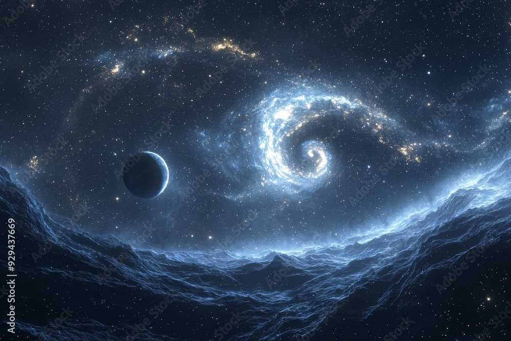 Fototapeta premium Space cosmic illustration with planets scene created with Generative AI