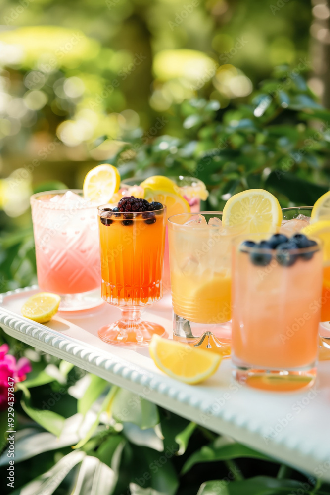Fototapeta premium Colourful cocktails on an outdoor table