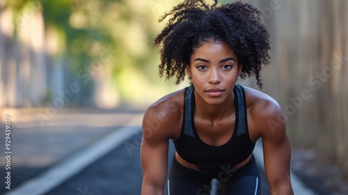 Determined Runner, Black Woman in Sport Bra