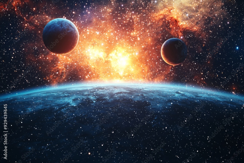Obraz premium Space cosmic illustration with planets scene created with Generative AI