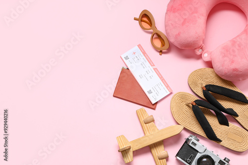 Travel pillow, photo camera...