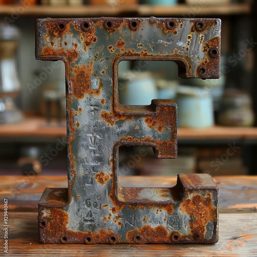 A rusty, blue metal letter E showcases an industrial charm, blending vibrant color with weathered texture, perfect for adding character to any space or design