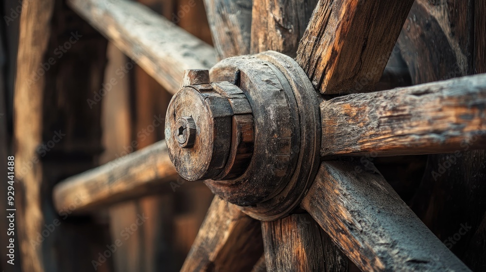 Old wooden wheel with visible wear and cracks, conveying a sense of history and craftsmanship. Old wooden wheel with visible wear and cracks, conveying a sense of history and craftsmanship.