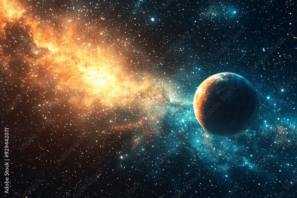 Obraz premium Space cosmic illustration with planets scene created with Generative AI