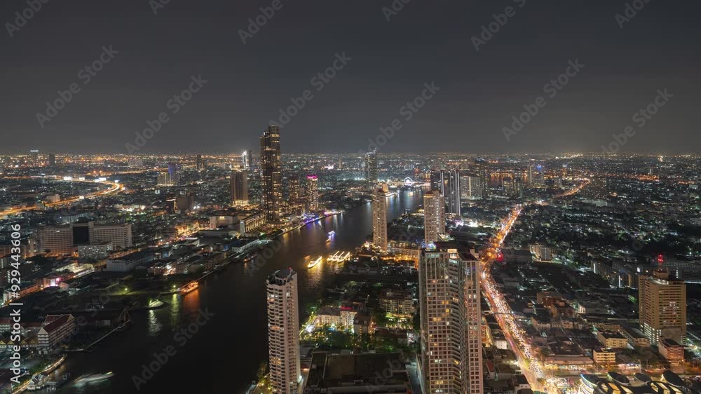 Time lapse of aerial view of Bangkok Downtown. Financial district and business centers in smart urban city in Asia. Skyscraper and high-rise buildings. Thailand. Time lapse of aerial view of Bangkok Downtown. Financial district and business centers in smart urban city in Asia. Skyscraper and high-rise buildings. Thailand.