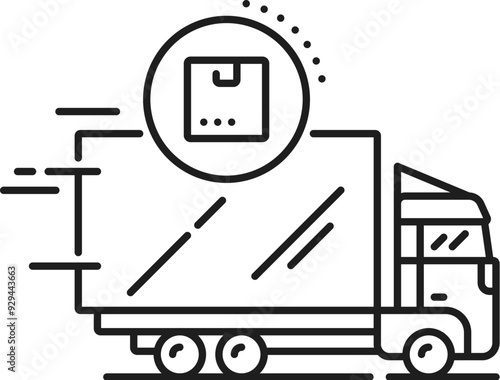 Delivery by truck line icon, logistics and shipping cargo service of supply chain, vector pictogram. Parcel box and containers delivery by truck, commercial freight shipment and logistics distribution
