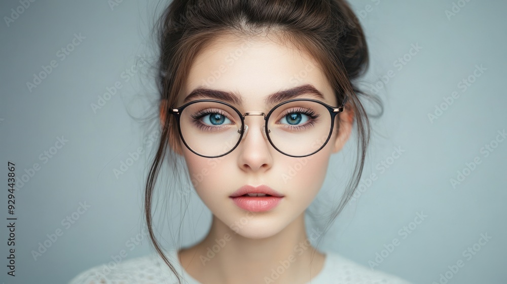 Portrait of a young woman wearing eyeglasses. Portrait of a young woman wearing eyeglasses.