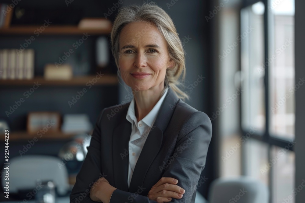 A professional woman stands confidently with her arms crossed, conveying a sense of authority and determination A professional woman stands confidently with her arms crossed, conveying a sense of authority and determination