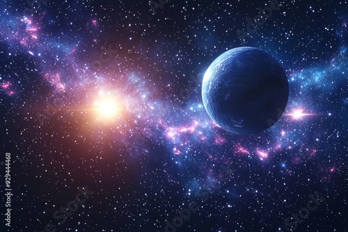 Space cosmic illustration with planets scene created with Generative AI