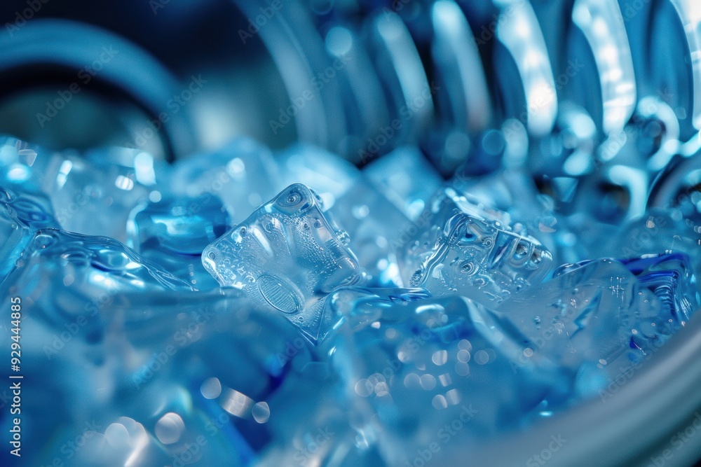 Close-up of ice cubes in the drum inside an eco-friendly washing machine Close-up of ice cubes in the drum inside an eco-friendly washing machine