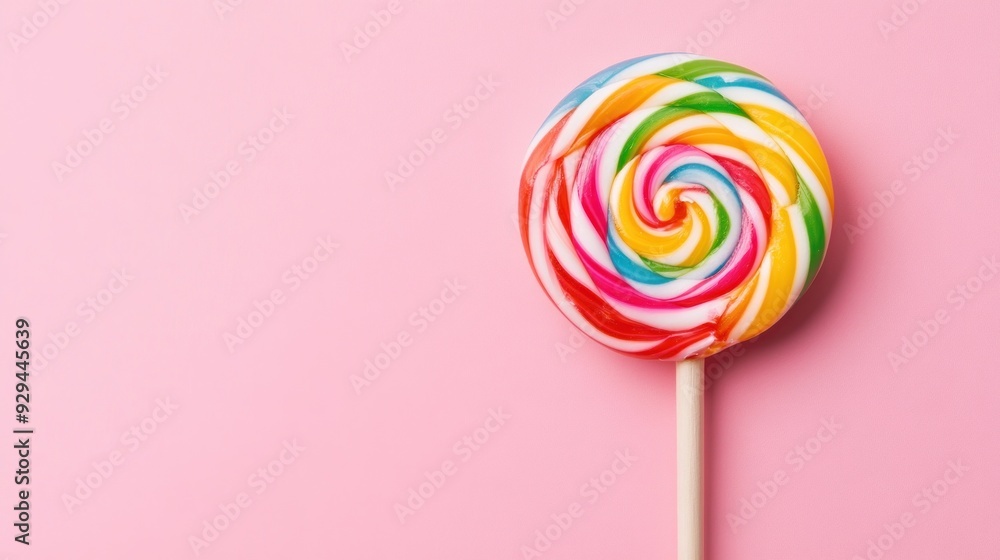 Rainbow Swirl Lollipop on Pink Background Rainbow Swirl Lollipop on Pink Background