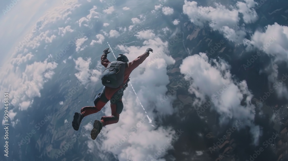 A person in mid-air with a parachute, suitable for adventure or action scenes A person in mid-air with a parachute, suitable for adventure or action scenes