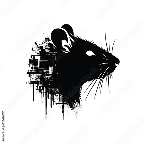 silhouette of rat, filled with graffiti street wall in rough drawing, photo